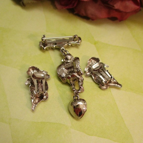 KIRK'S FOLLY Cherub Floral Heart Jewelry Set ~ Vintage Winged Cherub Set - Picture 13 of 14
